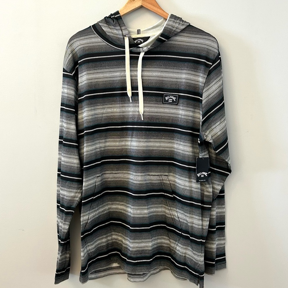 Billabong Cedros Long Sleeve Striped Hoodie Lightweight 100% Cotton Men’s L NEW